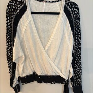 Free People Black and White Floral Knit Top